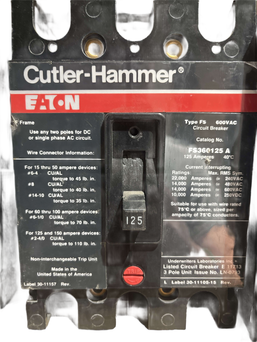 Eaton Cutler-Hammer FS360125A 125A, 3-Pole, 600V Molded-Case Circuit Breaker