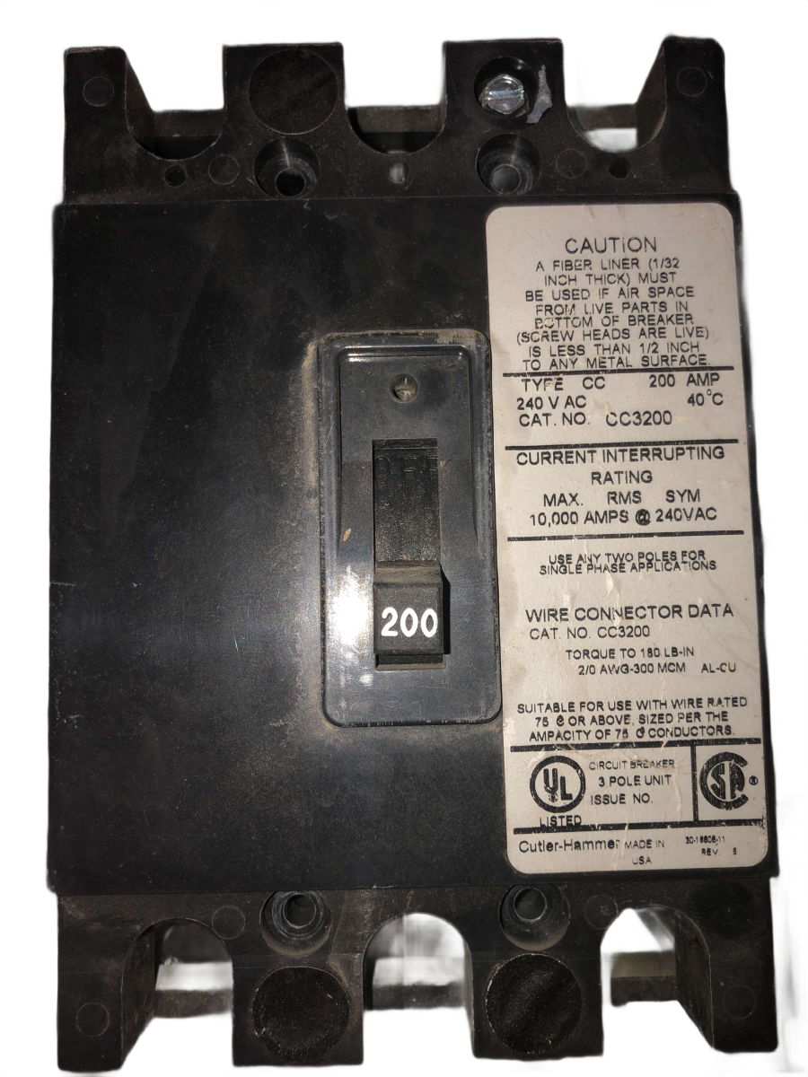 Eaton Cutler-Hammer CC3200 Type CC Circuit Breaker – 200A, 3-Pole, 120/240V