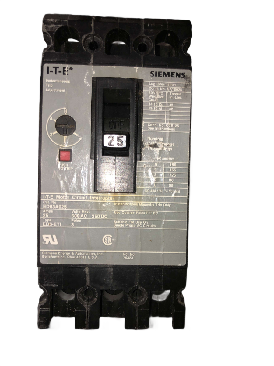Siemens ED63A025 25A 3-Pole 600V ED6 Motor Circuit Protector