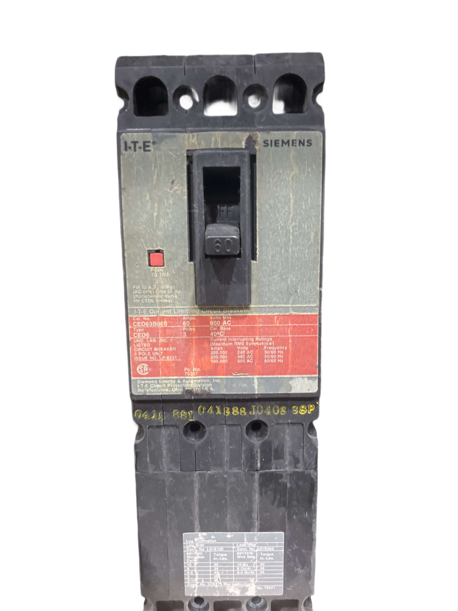 Siemens CED63B060 Sentron Current-Limiting Circuit Breaker – 60A, 3-Pole, 600V, 200kA