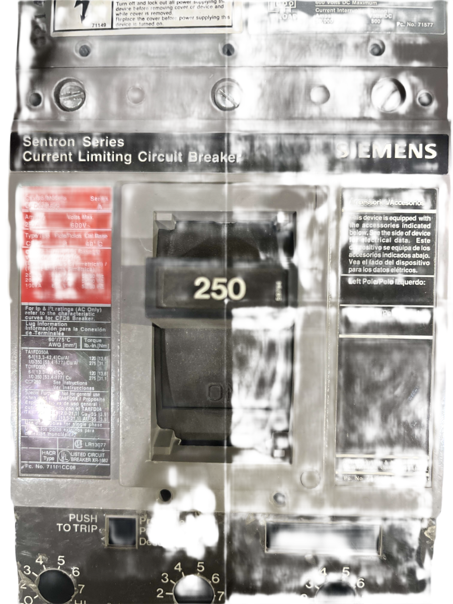 Siemens CFD63B250 Sentron Current-Limiting Circuit Breaker – 250A, 3-Pole, 600V, 200kA