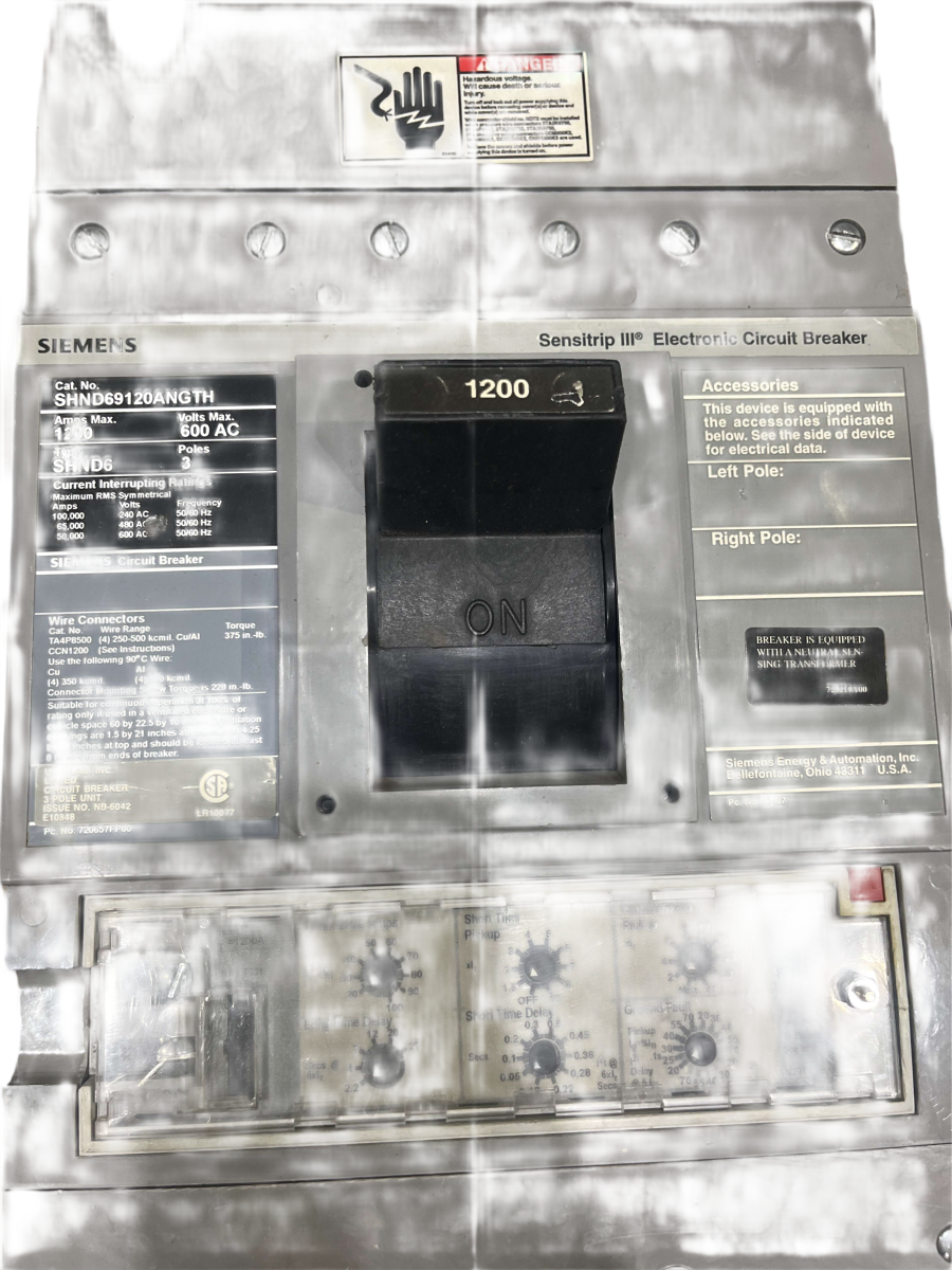 Siemens SHND69120ANGTH Sentron Electronic Circuit Breaker – 1200A, 3-Pole, 600V, LSIG, 100% Rated
