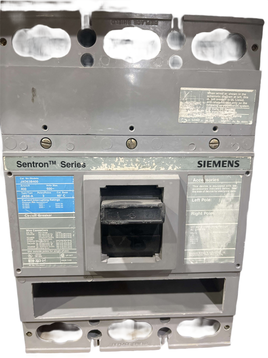 Siemens JXD63B400 Sentron Circuit Breaker β 400A, 3-Pole, 600V, 35kAIC at 480V