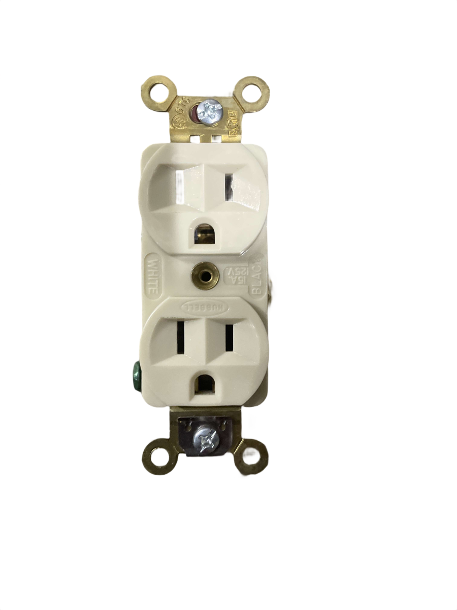 Hubbell HBL5262I 15A 125V Duplex Receptacle β 2 Pole, 3 Wire, Ivory, NEMA 5-15R