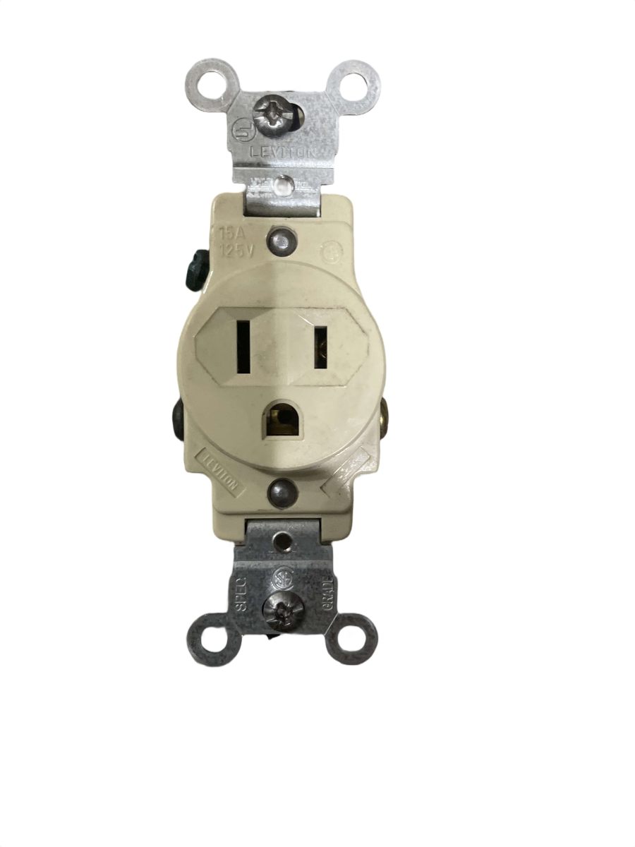 15A 125V Single Receptacle β 2 Pole, 3 Wire, Ivory, NEMA 5-15R