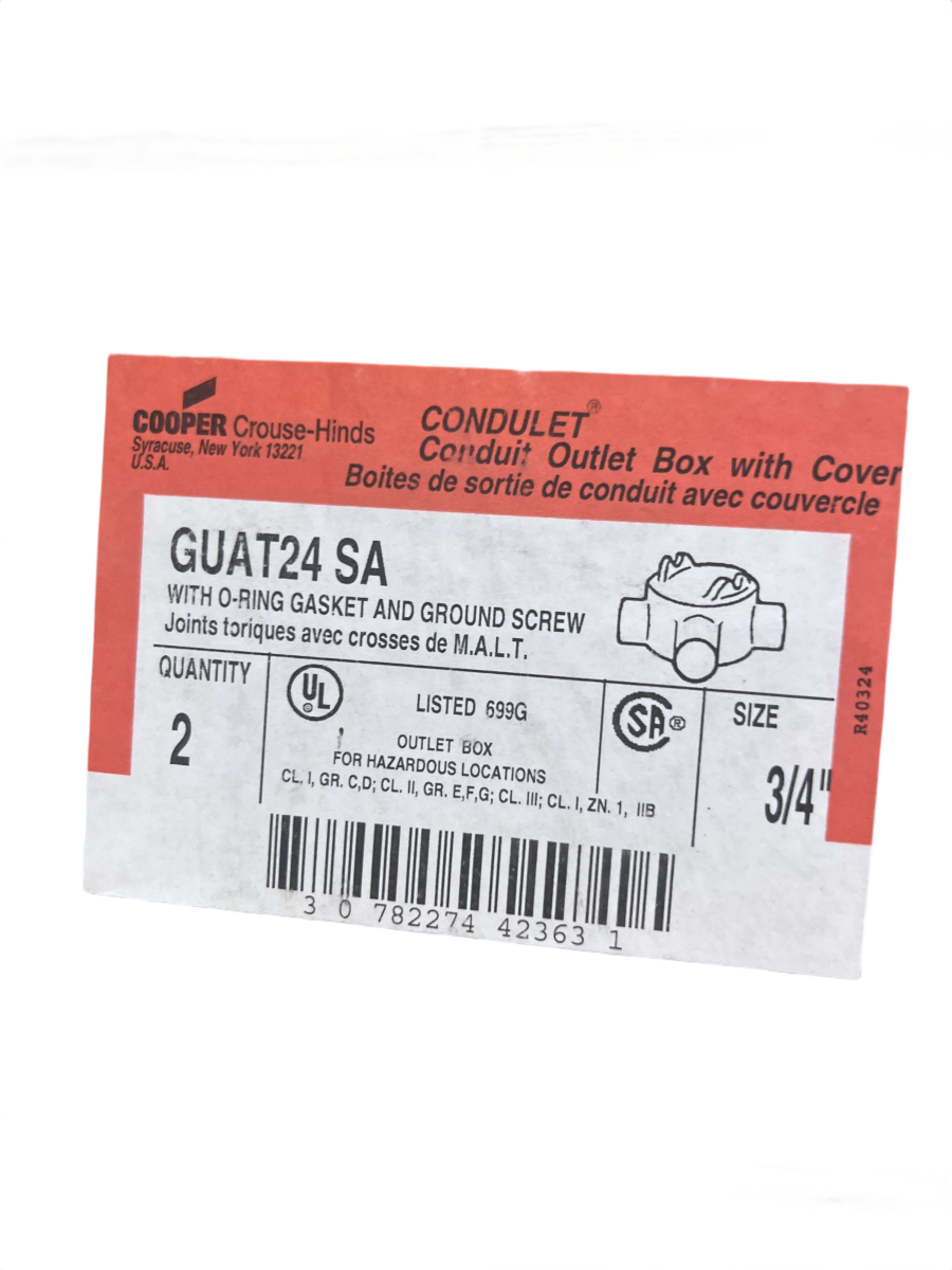 3/4" Cooper Crouse-Hinds GUAT24 SA Explosion-Proof Aluminum T Conduit Outlet Box with Cover