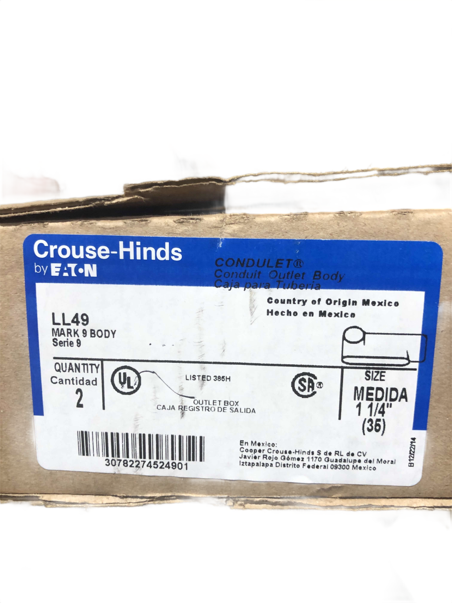1-1/4" Eaton Crouse-Hinds LL49 Mark 9 Aluminum LL Conduit Body