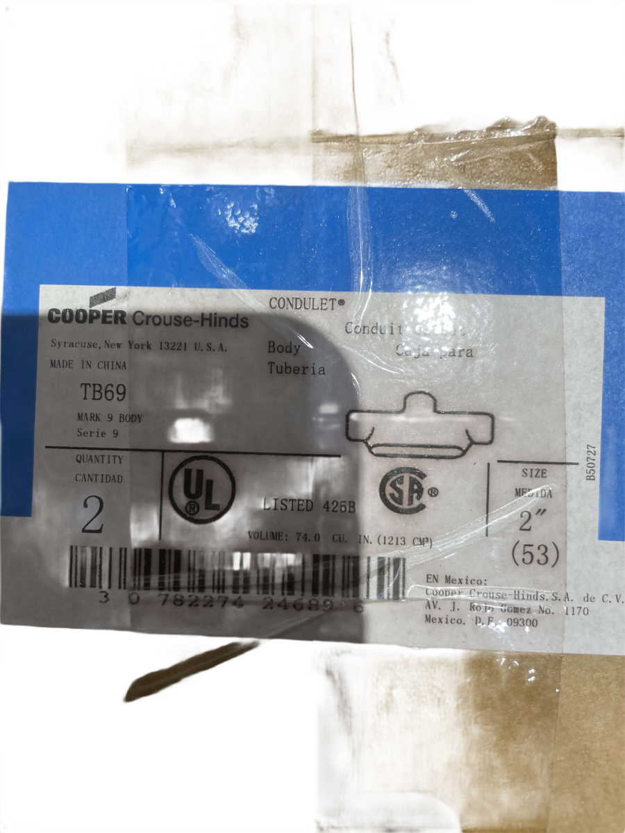 2" Eaton Crouse-Hinds TB69 Mark 9 Aluminum TB Conduit Body