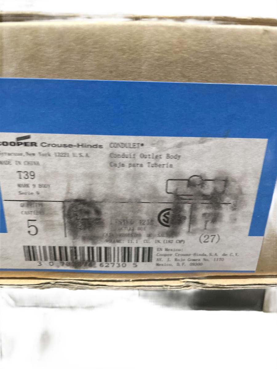 1" Eaton Crouse-Hinds T39 Mark 9 Aluminum T Conduit Body