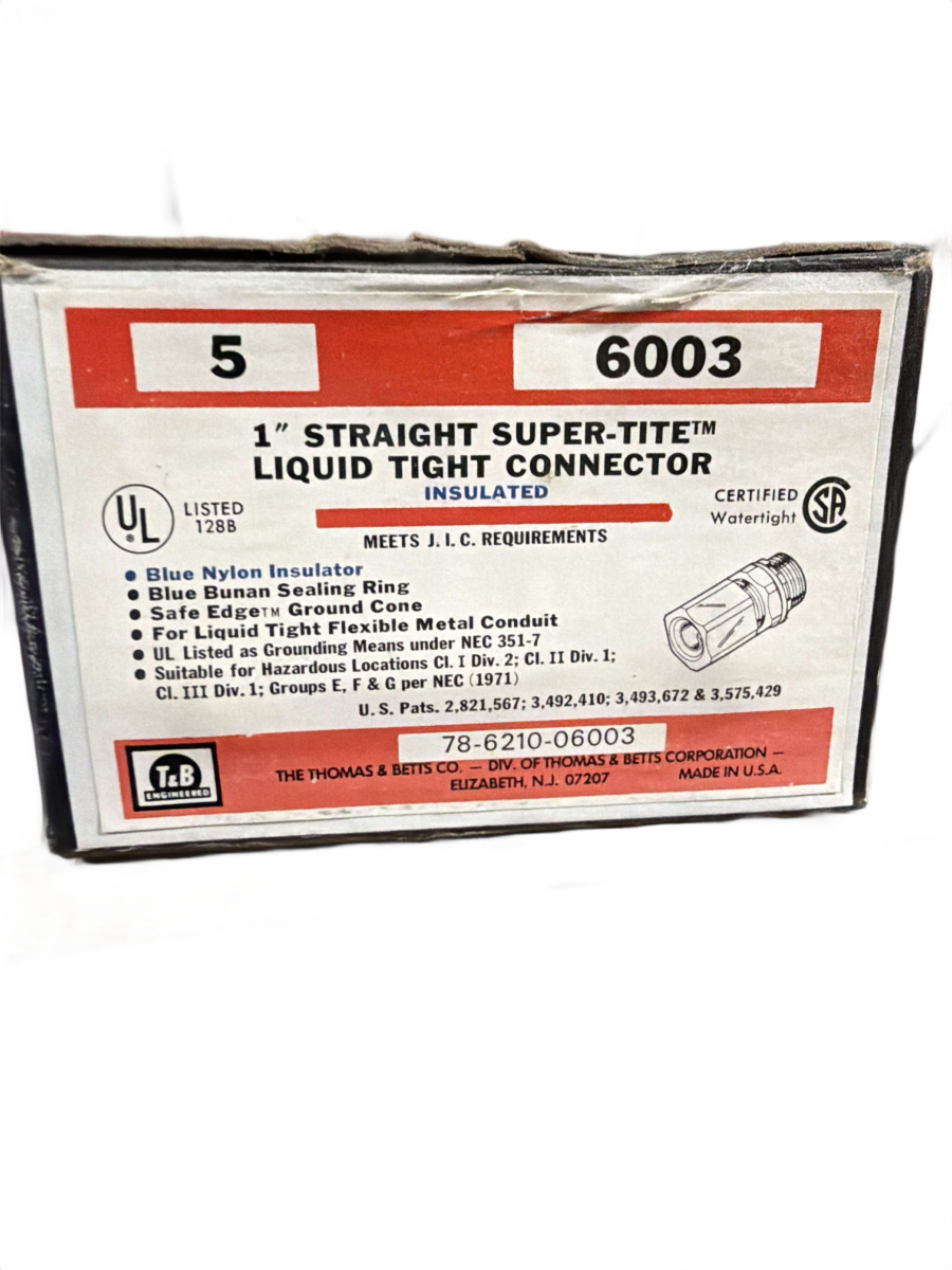 Thomas & Betts 6003 Super-Tite Straight Liquidtight Connector β 1-Inch, Insulated
