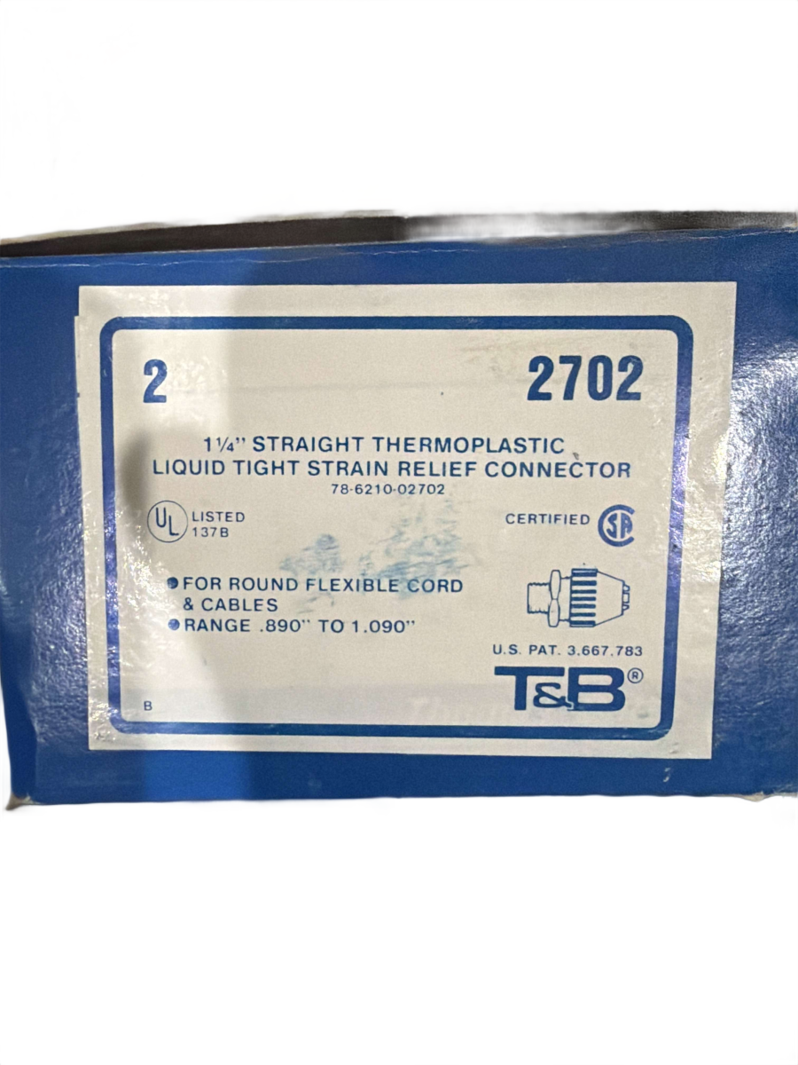 1-1/4" T&B 2702 Nylon Liquidtight Strain Relief Cord Connector β 0.890" to 1.090" Cable