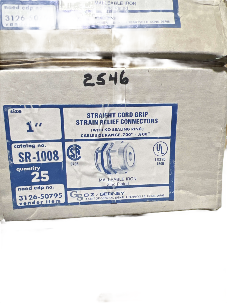 1" O-Z/Gedney SR-1008 Straight Strain Relief Connector β 0.700" to 0.800" Cable