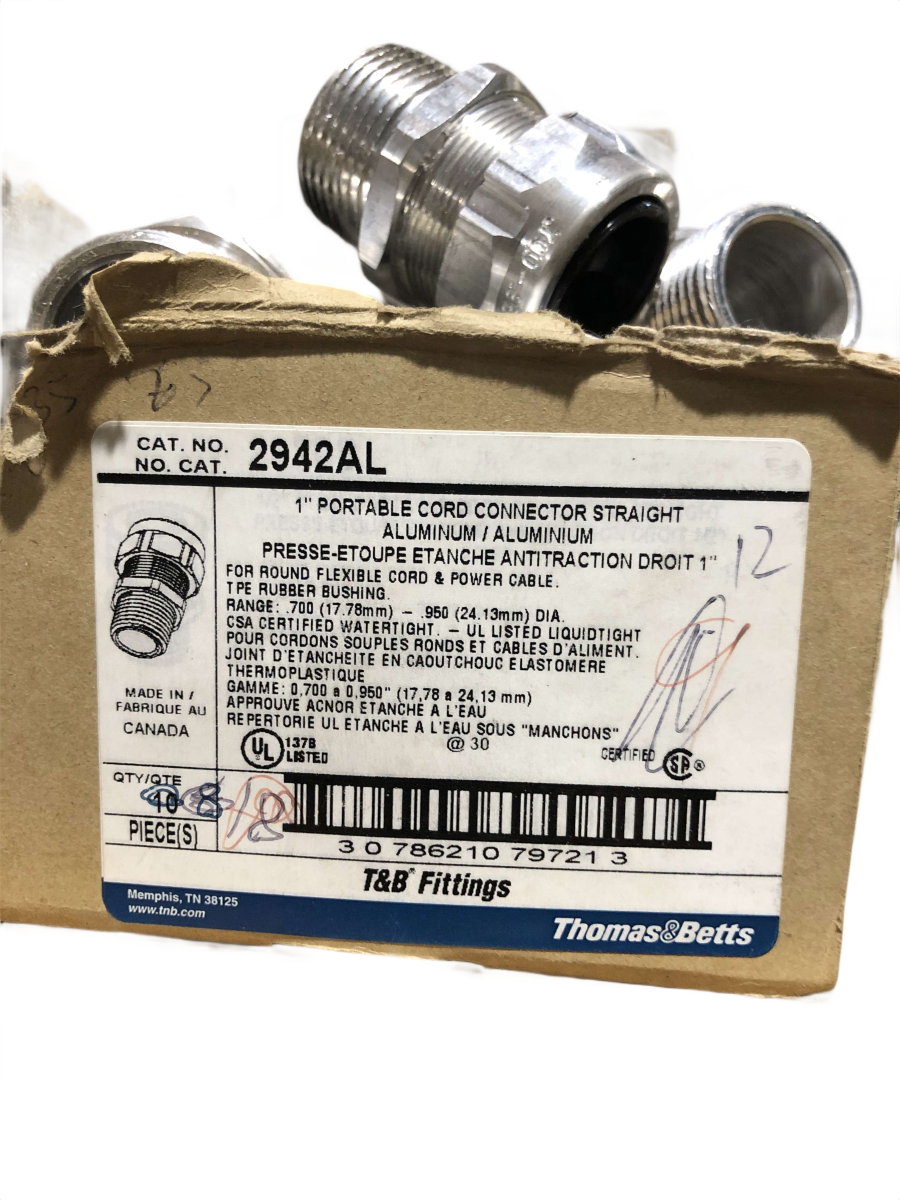 1" T&B 2942AL Ranger Aluminum Liquidtight Strain Relief Connector β 0.700" to 0.950" Cable