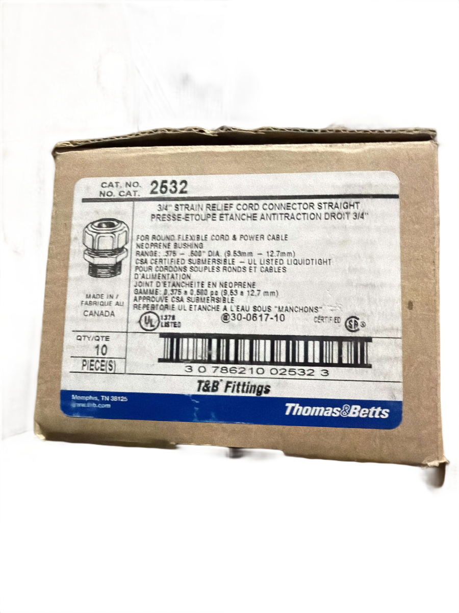 3/4" T&B 2532 Ranger Liquidtight Strain Relief Cord Connector β 0.375" to 0.500" Cable
