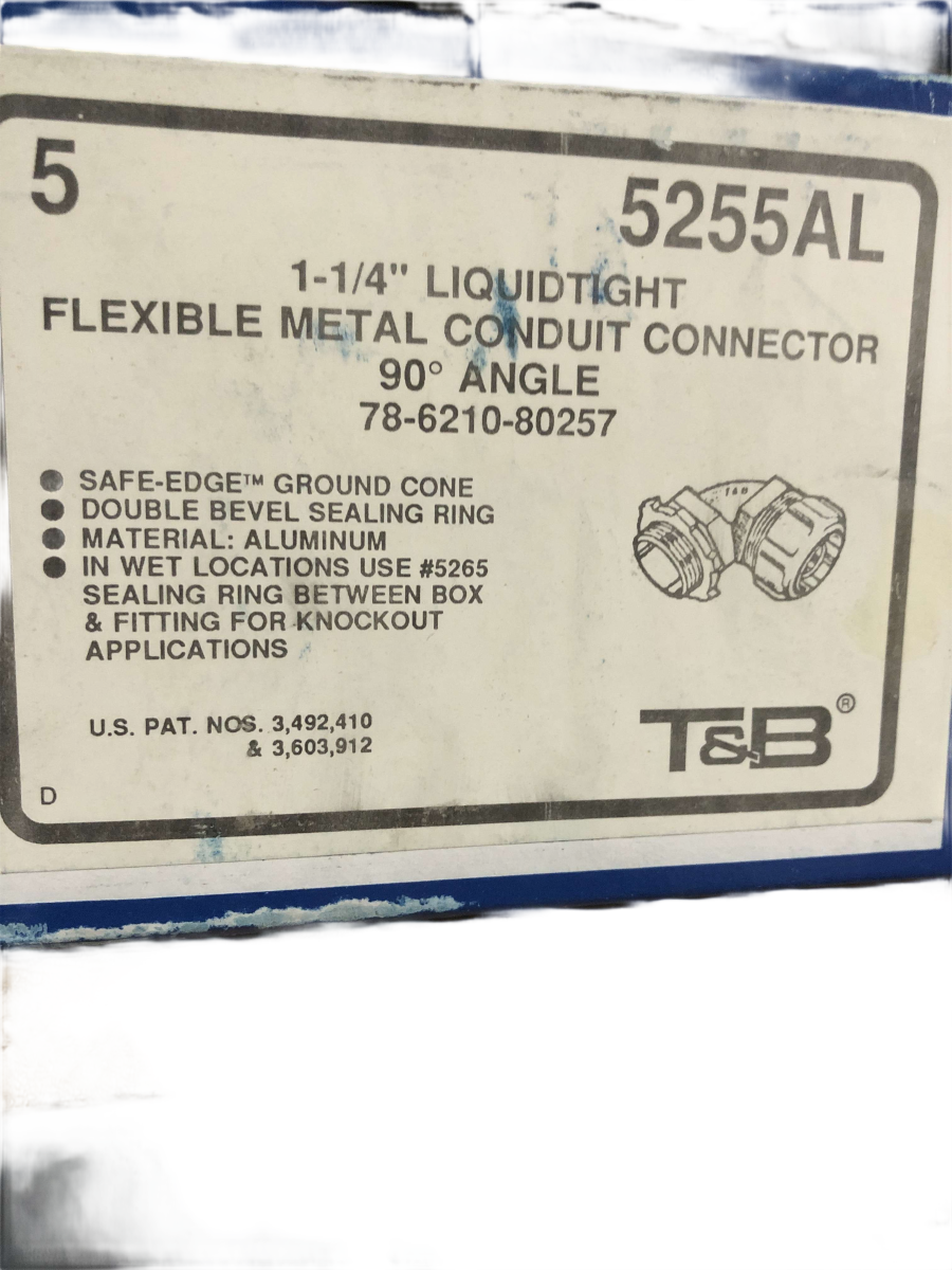 1-1/4" T&B 5255AL 90Β° Aluminum Liquidtight Flexible Conduit Connector
