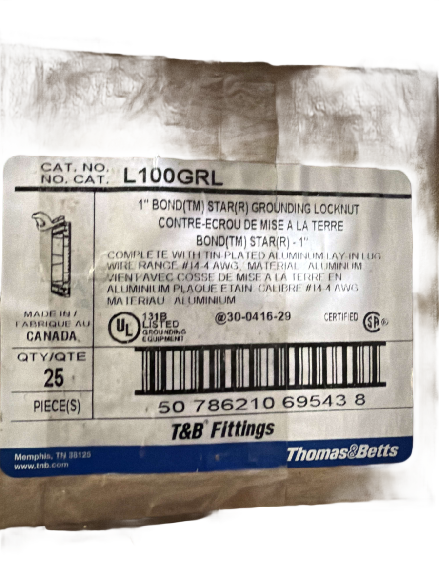 1" T&B L100GRL BOND STAR Grounding Locknut with Lay-In Lug