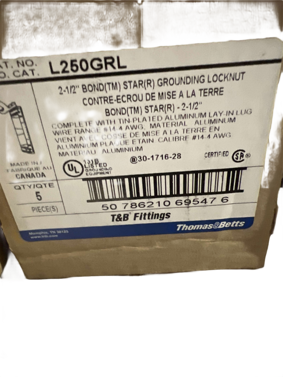 T&B L250GRL 2-1/2" Bond Star Grounding Locknut with Lay-In Lug