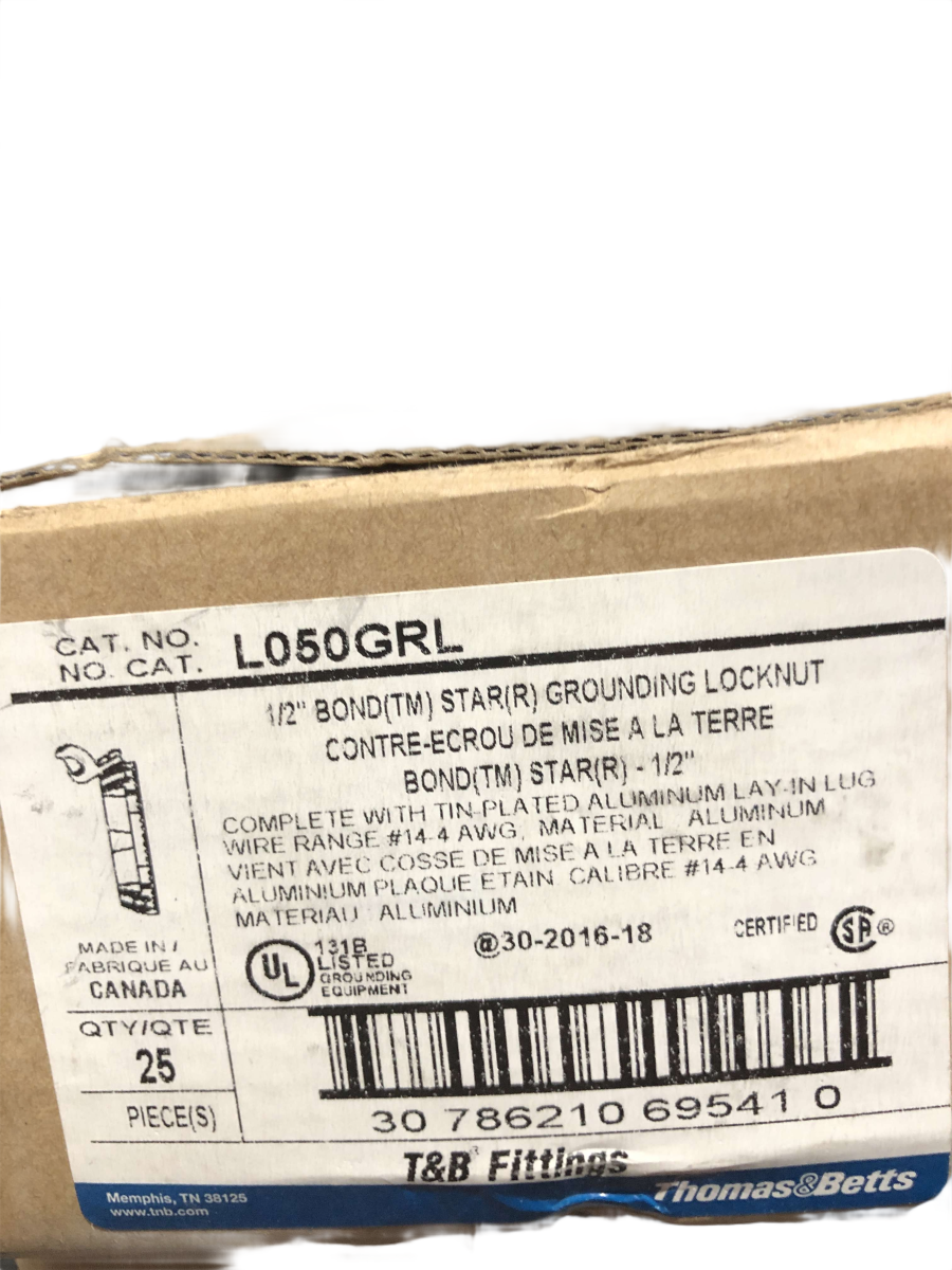 1/2" T&B L050GRL BOND STAR Grounding Locknut with Lay-In Lug