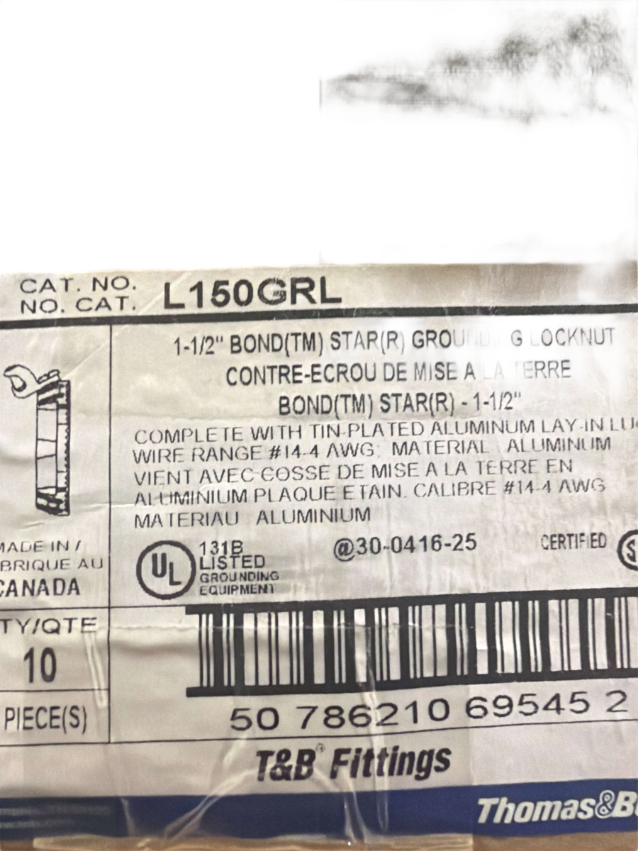 1-1/2" T&B L150GRL BOND STAR Grounding Locknut with Lay-In Lug