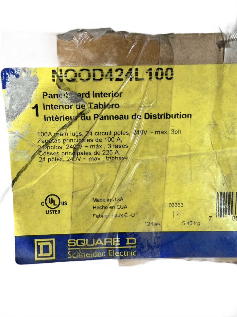 Square D NQOD424L100 Panelboard Interior β 100A Main Lugs, 24 Circuits, 3-Phase, 4-Wire, 240V AC Max β Interior Only